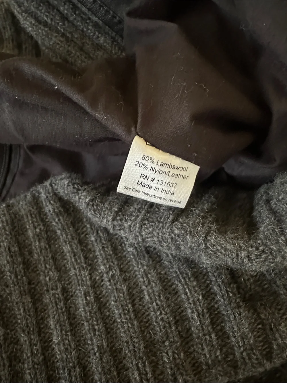 Darzzi Leather and Gray Lambswool Ribbed Knit Hobo Bag Slouchy Oversized Sling